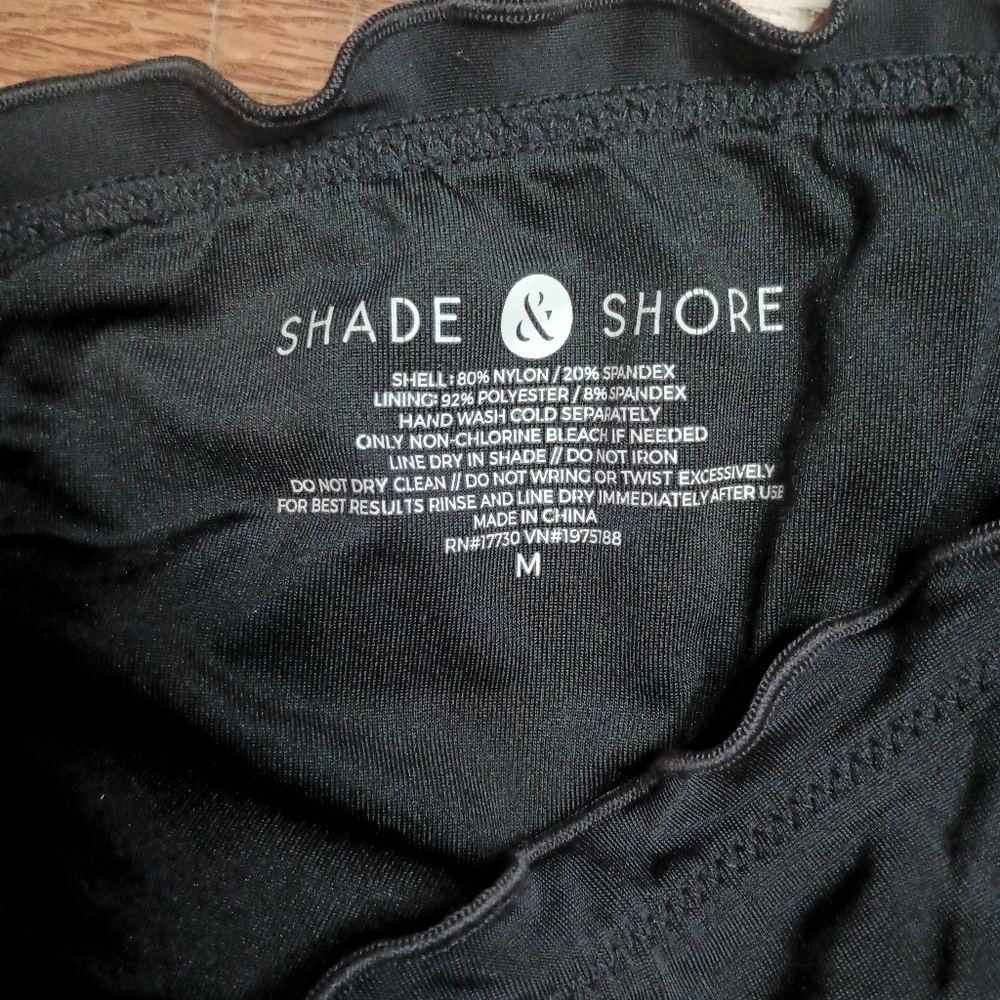 Black Women's bikini SHADE & SHORE 34C TOP RIBBED MED. BOTTOMS W RUFFLE OUTLINE - Picture 5 of 8